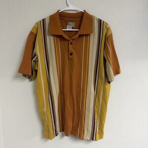 Vintage The Territory Ahead Yellow Orange Striped Cotton Polo Shirt Size L